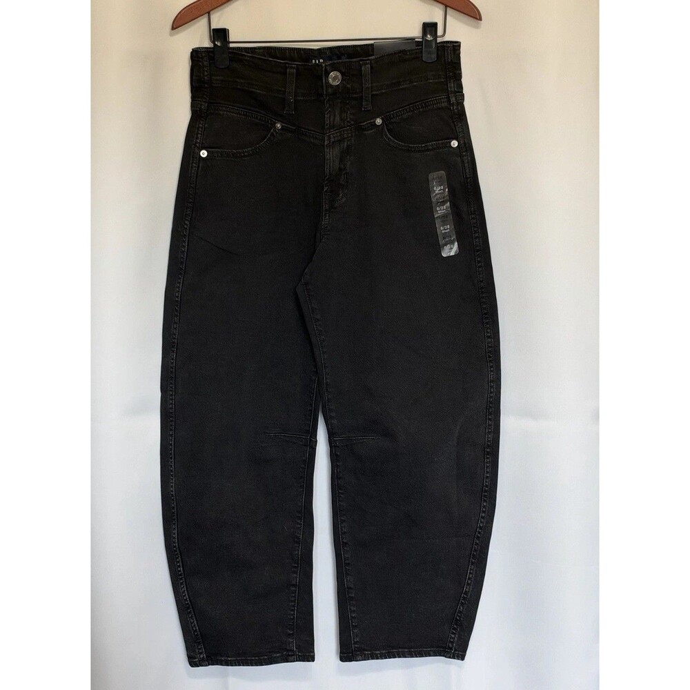GAP Barrel Leg Jeans Womens 6 Washed Black Garment Dyed High Rise Cotton Twill